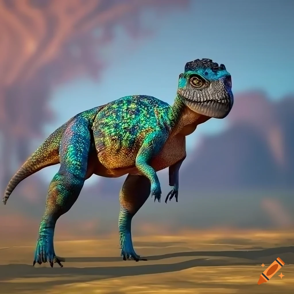Detailed full-body view of a pachycephalosaurus dinosaur in warm morning light