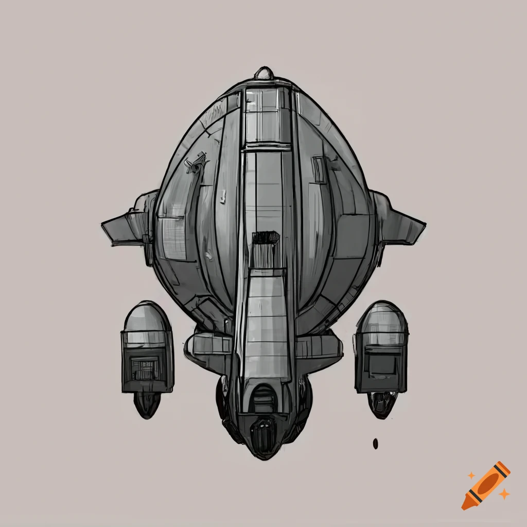 Detailed grey industrial spaceship from a top-down game on Craiyon