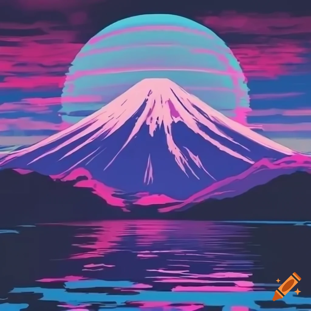Mount fuji with 80s vaporwave anime style on Craiyon