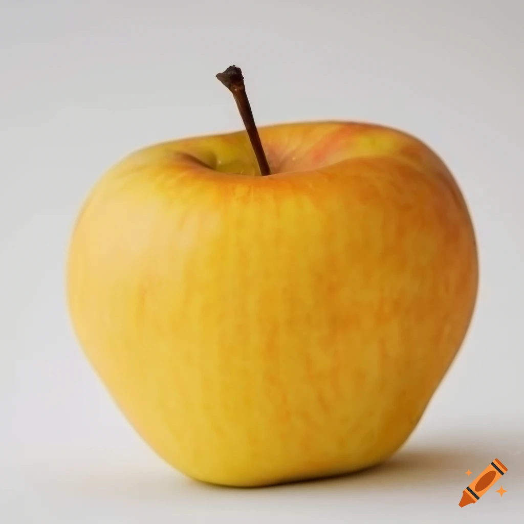 Conical apple with whitish yellow skin and solid orange appearance on a white background