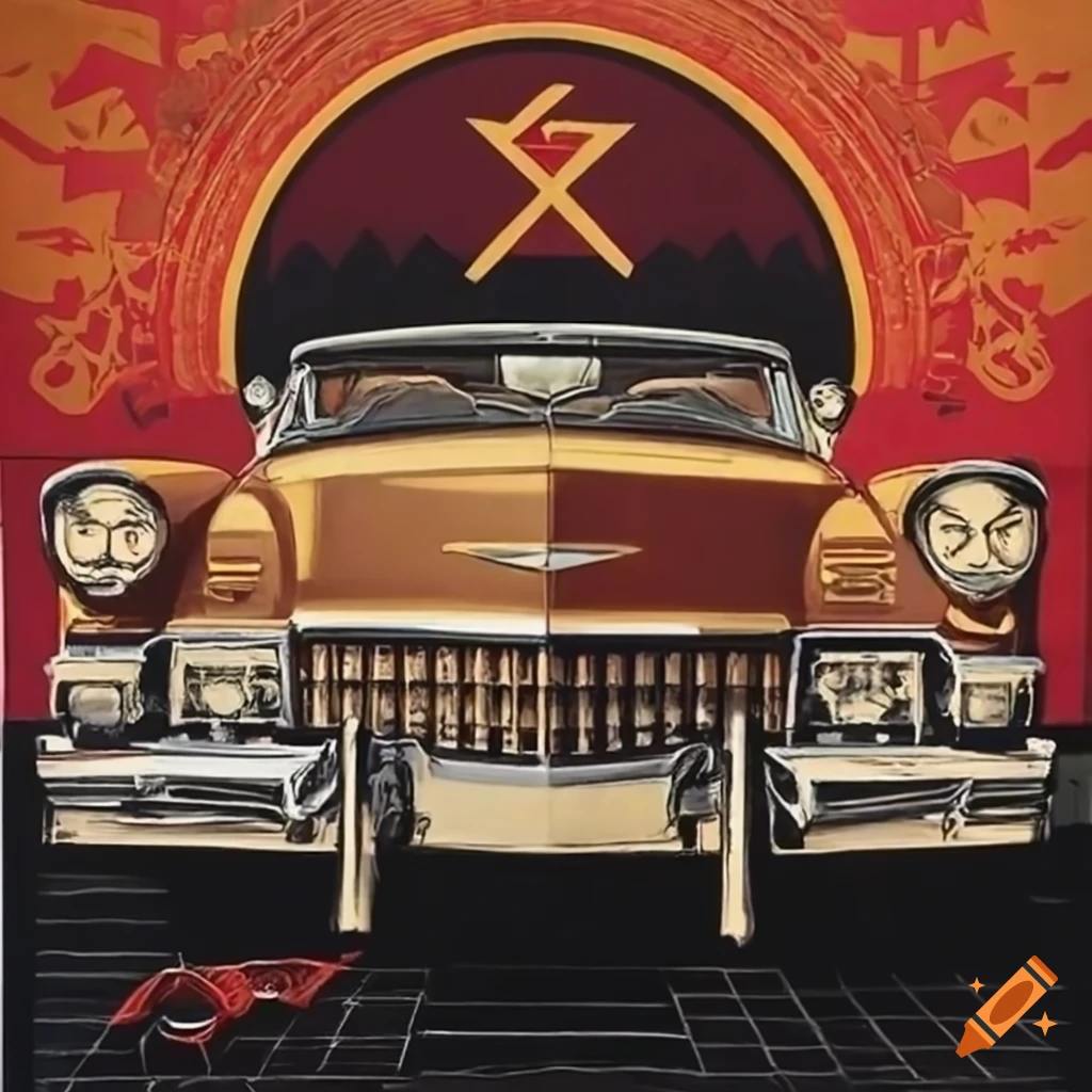 Vintage cadillac on a Soviet era propaganda poster