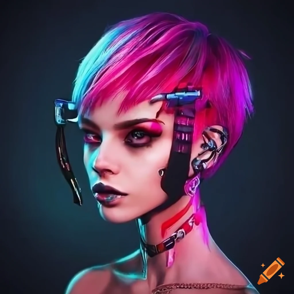 Cyberpunk machine beauty girl with pixie haircut on Craiyon