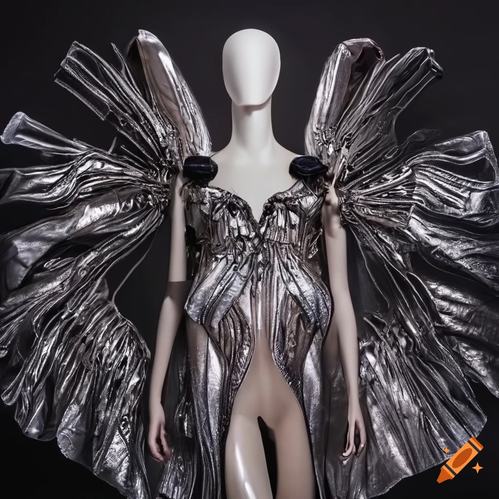 Iris van Herpen cyber metallic revolutionary full outfit on mannequin