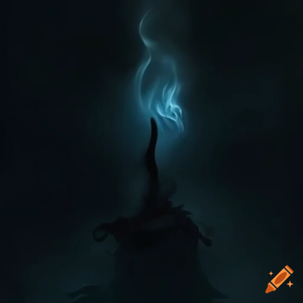 Mysterious background with silver ring, black wand, fire, water, earth, air, and ether
