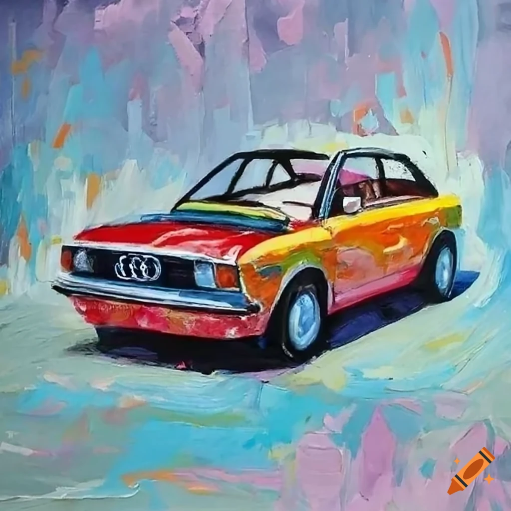 Colorful abstract drawing of 1974 audi 100 in crayon style on Craiyon