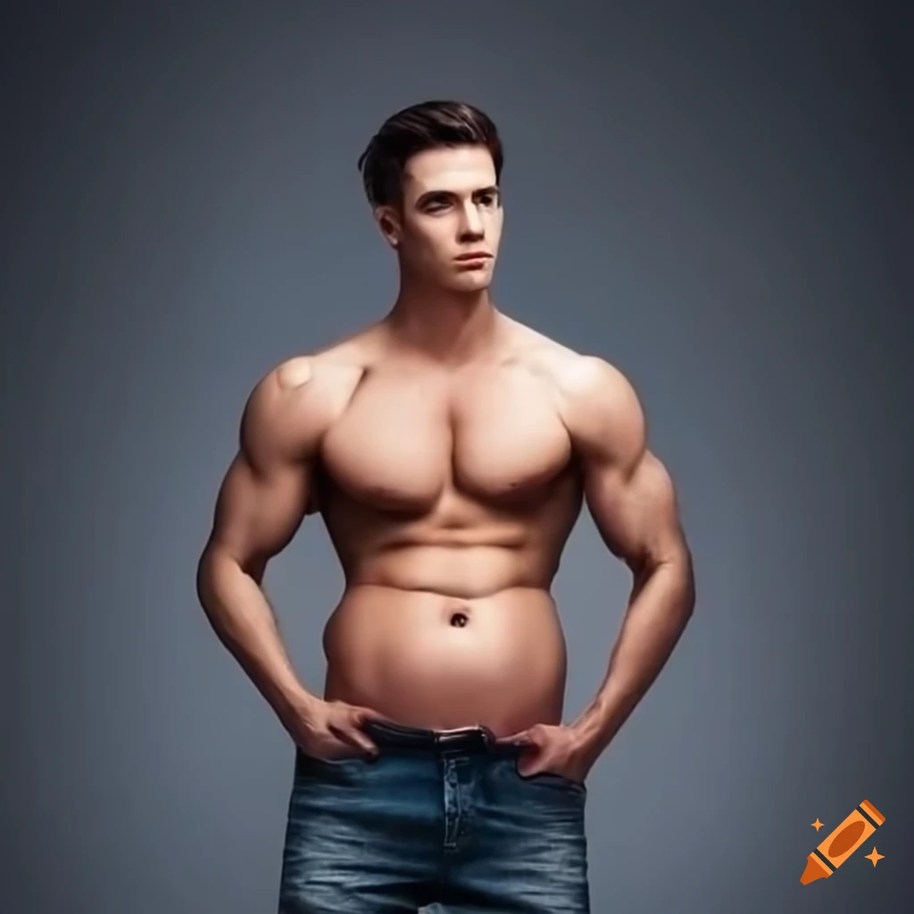 Handsome muscular man with a small round belly