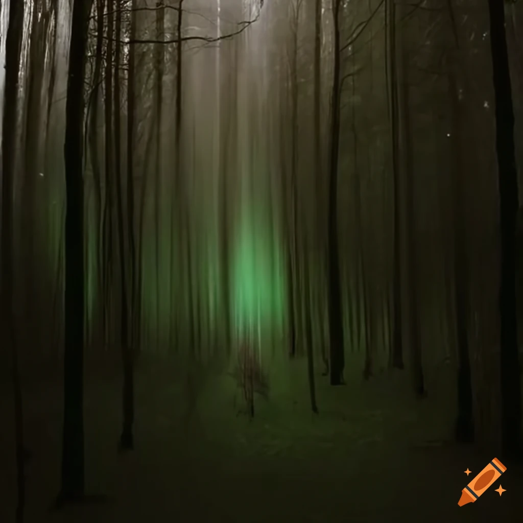 Northern lights shimmering in a forest