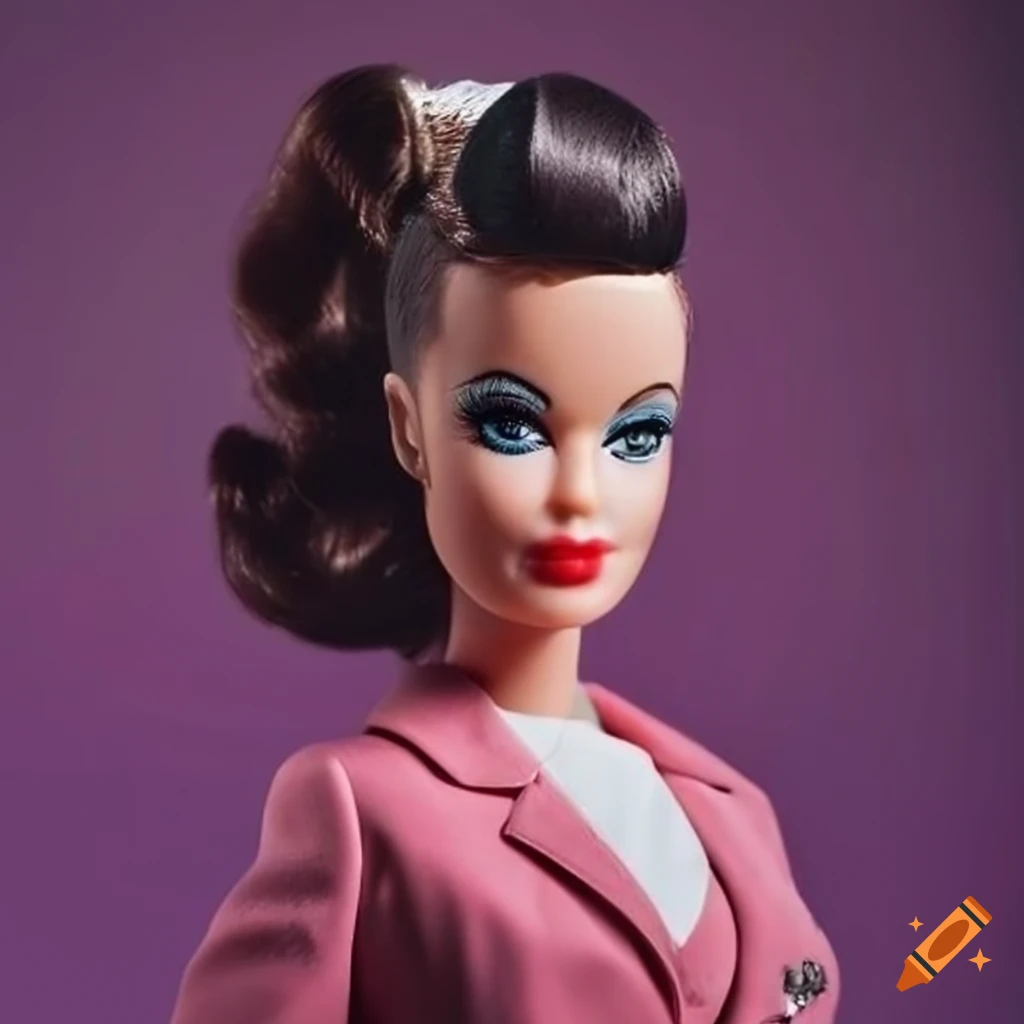 Stylish brunette Barbie with 1950’s retro makeup and flowing ponytail