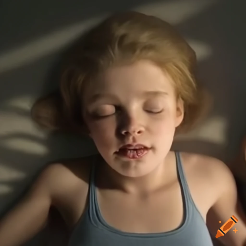 Young woman with arms overhead sleeping in tank top with dramatic