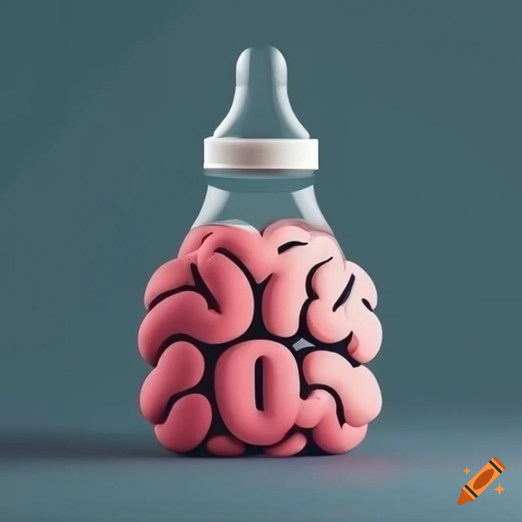Modern minimalist baby bottle with cute brain icon