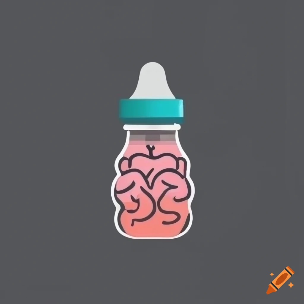 Minimalistic baby bottle with cute brain icon