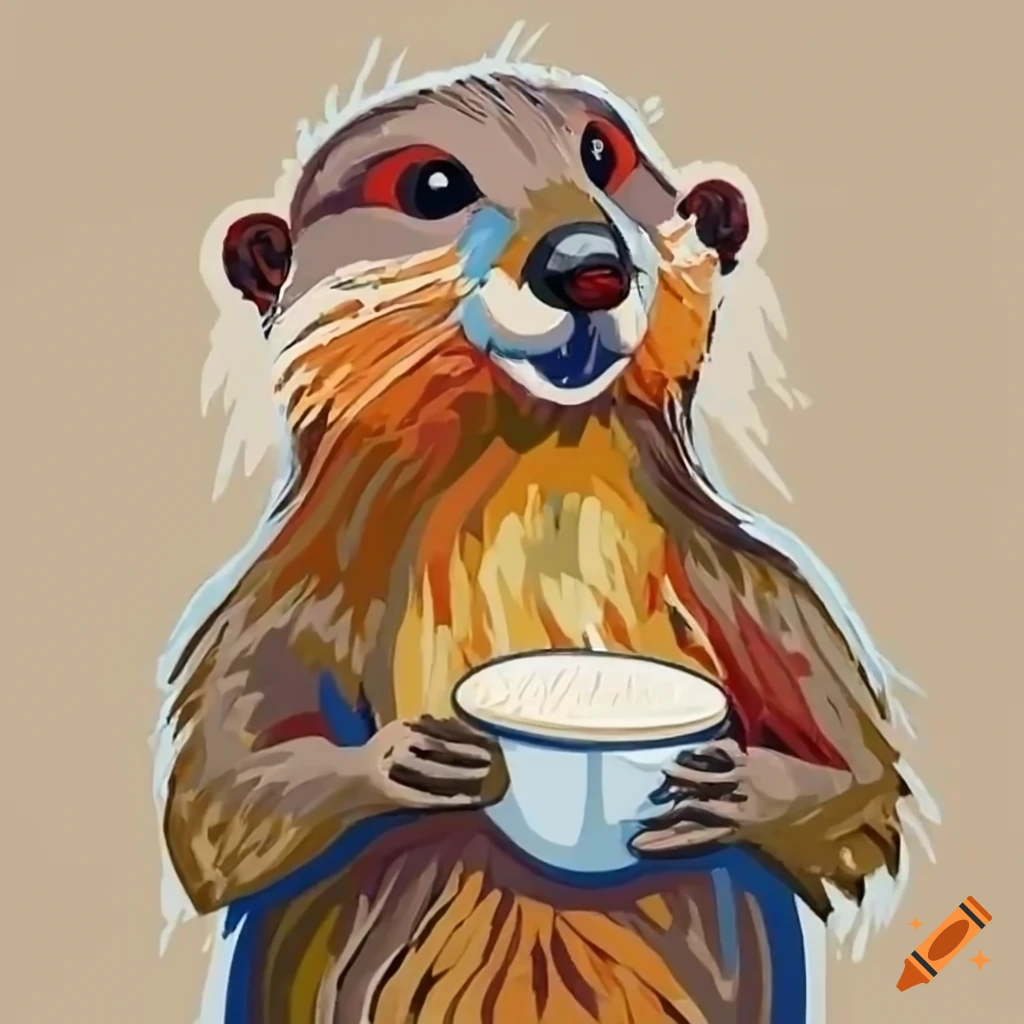 Woodchuck posing with a latte in a cozy cafe on Craiyon