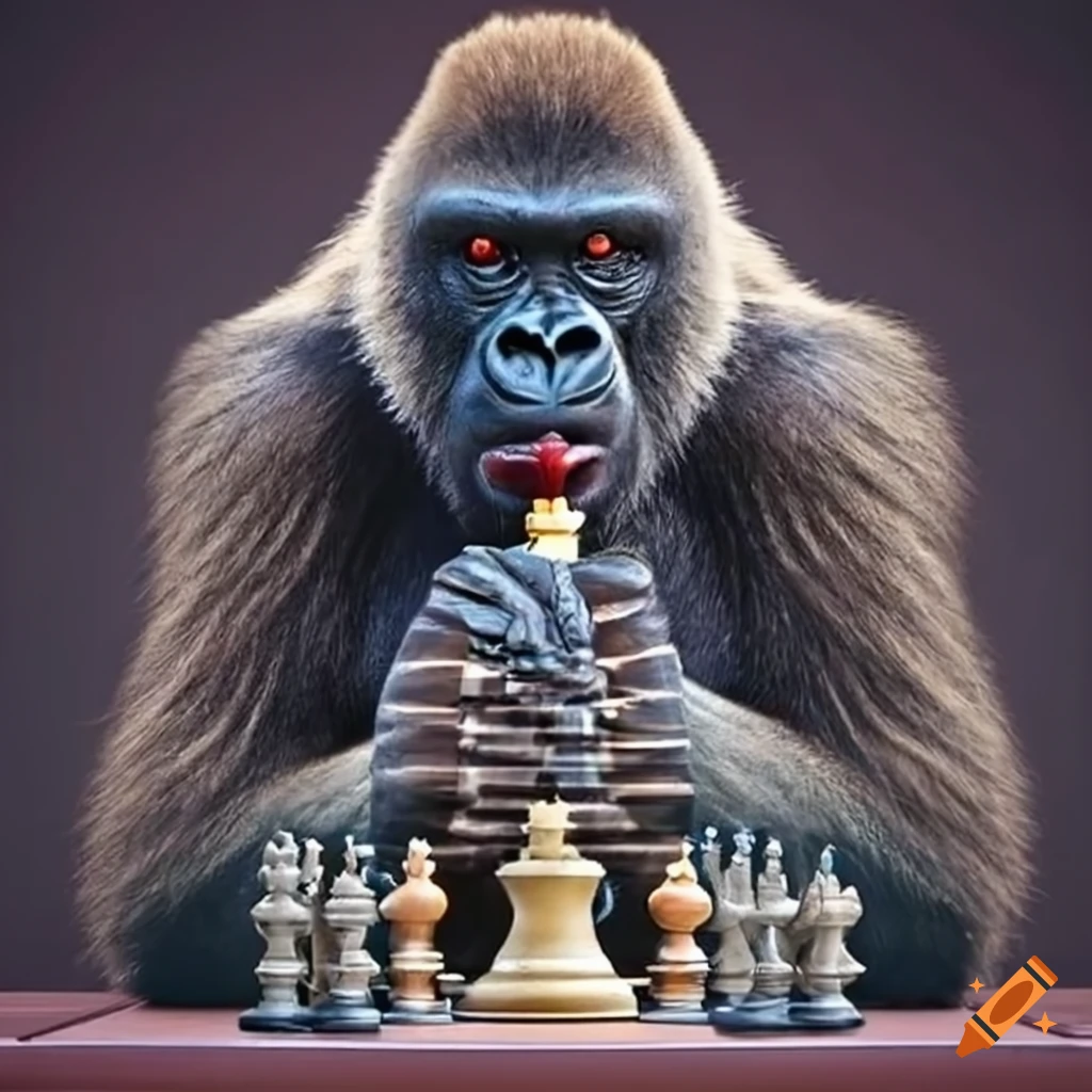 Gorilla playing chess on Craiyon