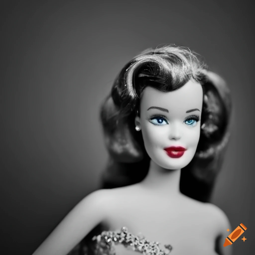 Fashionable barbie with nostalgic 1950s style in a monochromatic