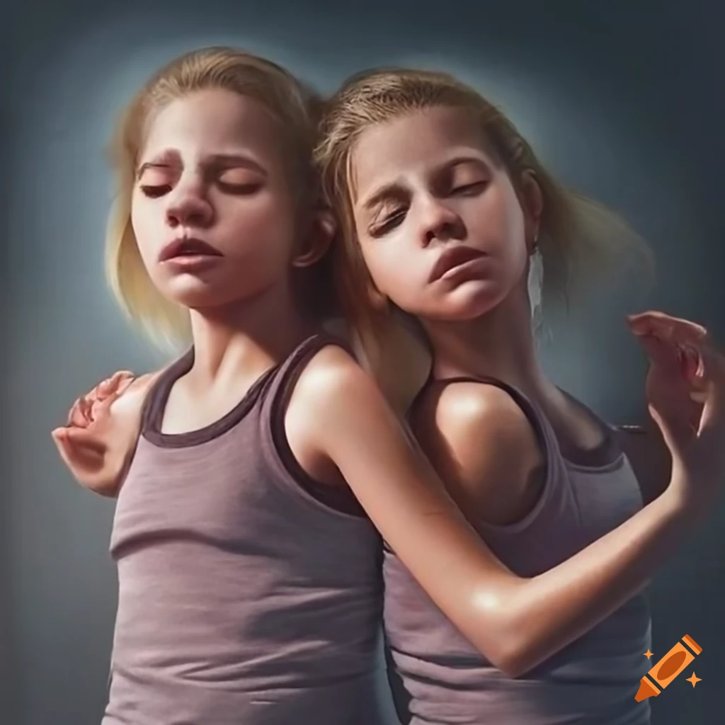 Young Christina Cox twin sister sleeping with arms overhead and dramatic shadows