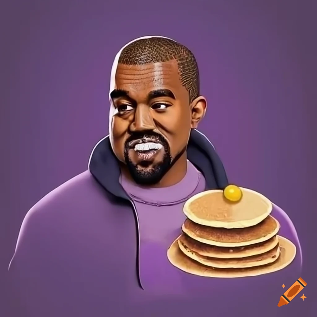 Kanye West holding a pancake with purple background