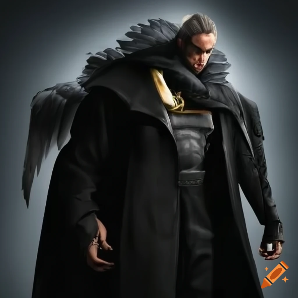 Superhero wearing black trench coat with eagle on shoulder