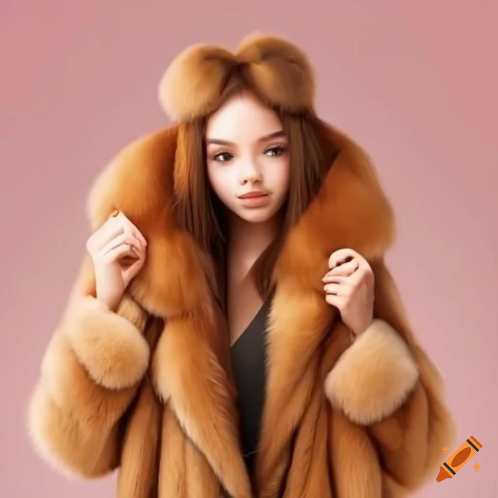 Stylish young woman in a thick fur coat on Craiyon