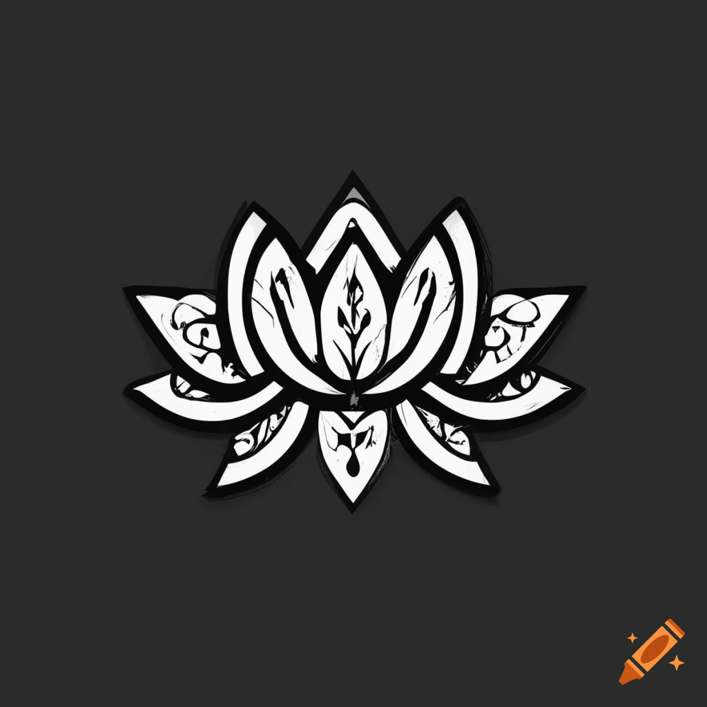 Minimalistic black and white lotus design on geometric pattern on Craiyon