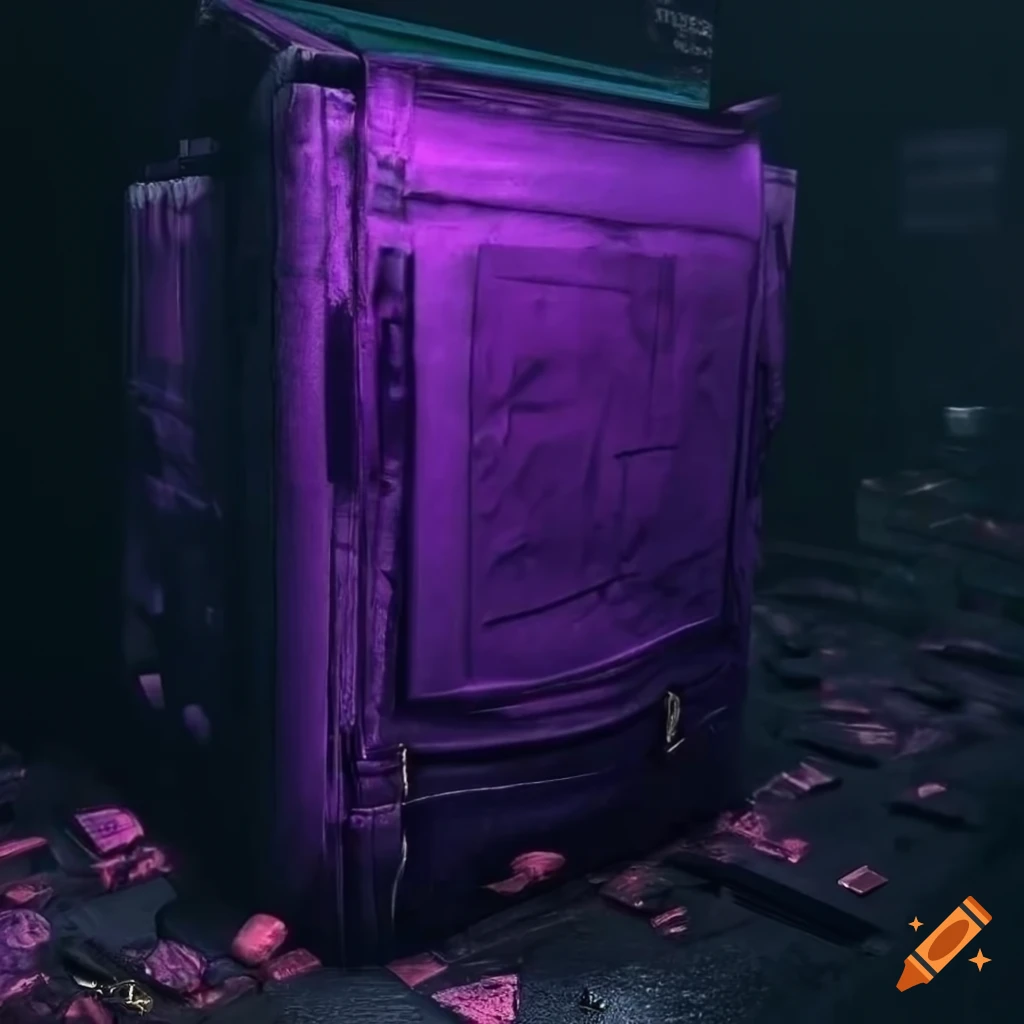 Purple pet carrier in a cyberpunk style alleyway on Craiyon