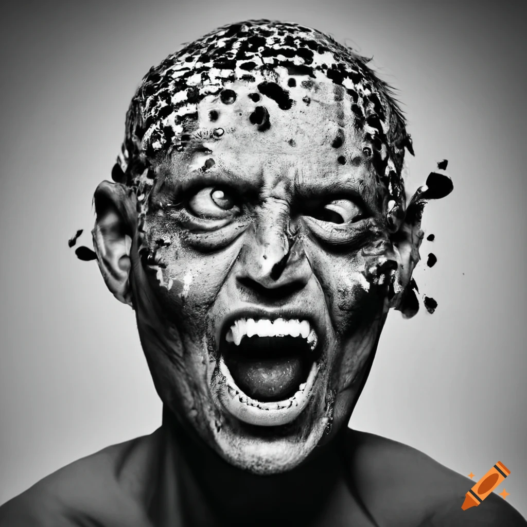 Detailed black and white crazy face in hd quality on craiyon