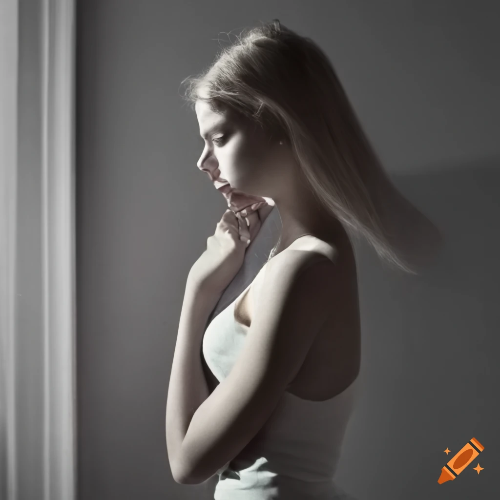 Closeup of young woman with arms overhead sleeping in tank top on Craiyon