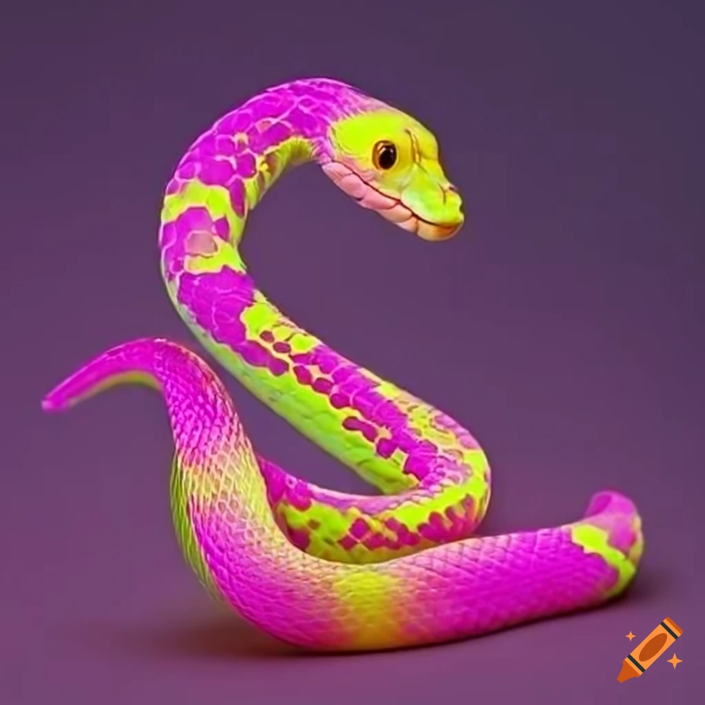 Vibrant neon snake in pink and yellow colors on Craiyon