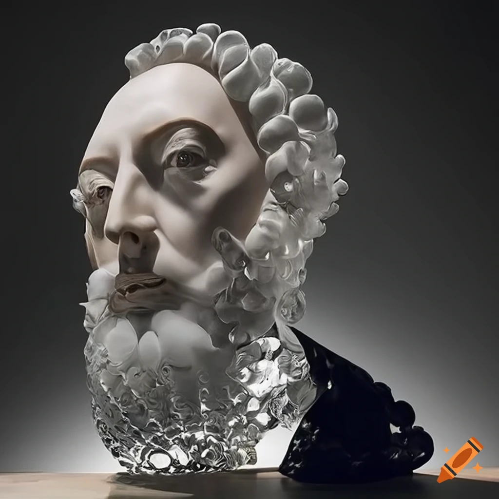 Optical illusion glass sculpture of a lawyer in 17th century Spanish clothes