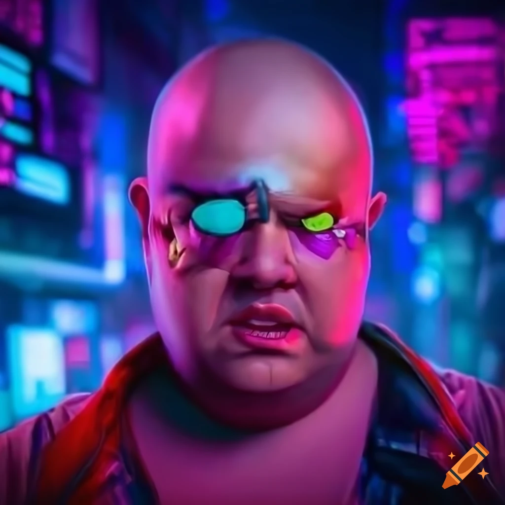 Angry man with eye patch in a cyberpunk setting on Craiyon