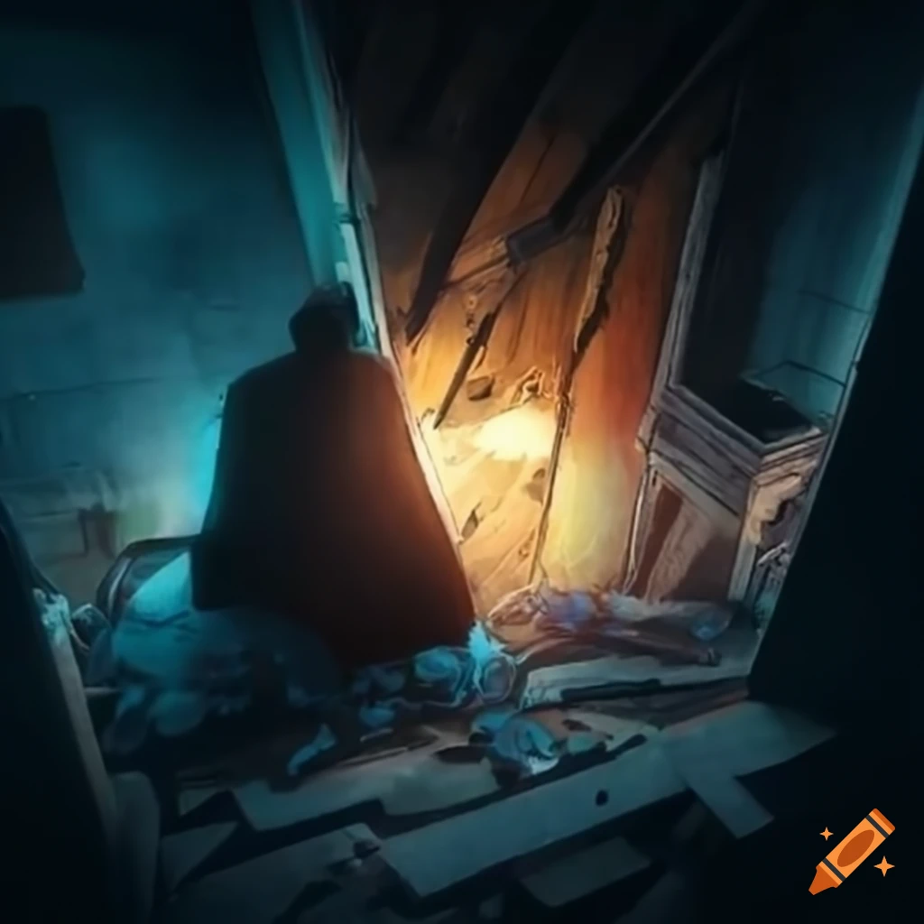 Person building a strange machine in an attic