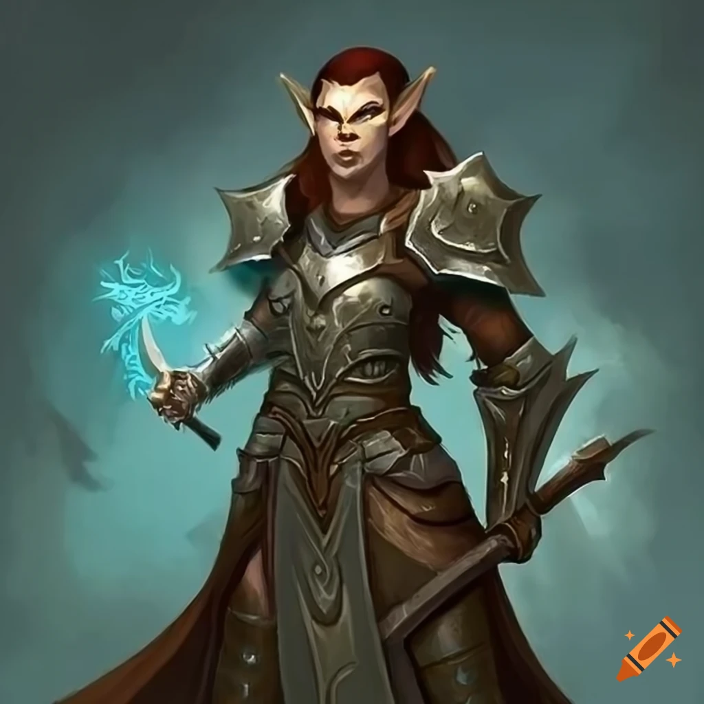 Elf cleric warrior casting a spell in heavy plate armor on Craiyon