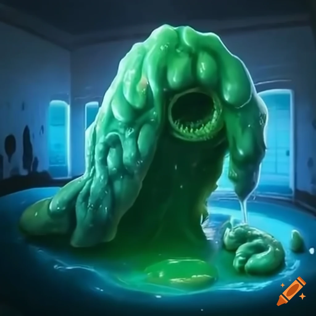 Giant slime monster invading college hallway