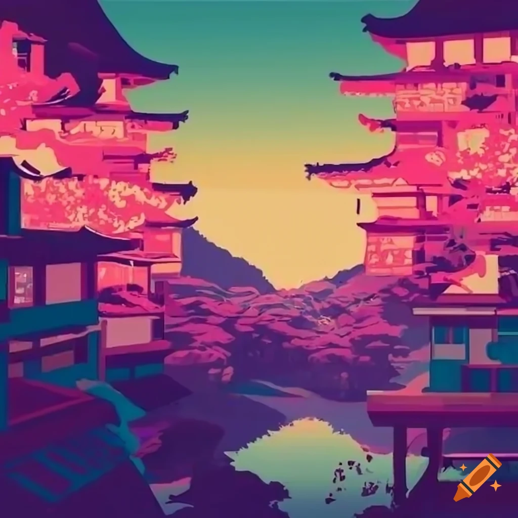 Retro japanese landscape for gaming on Craiyon