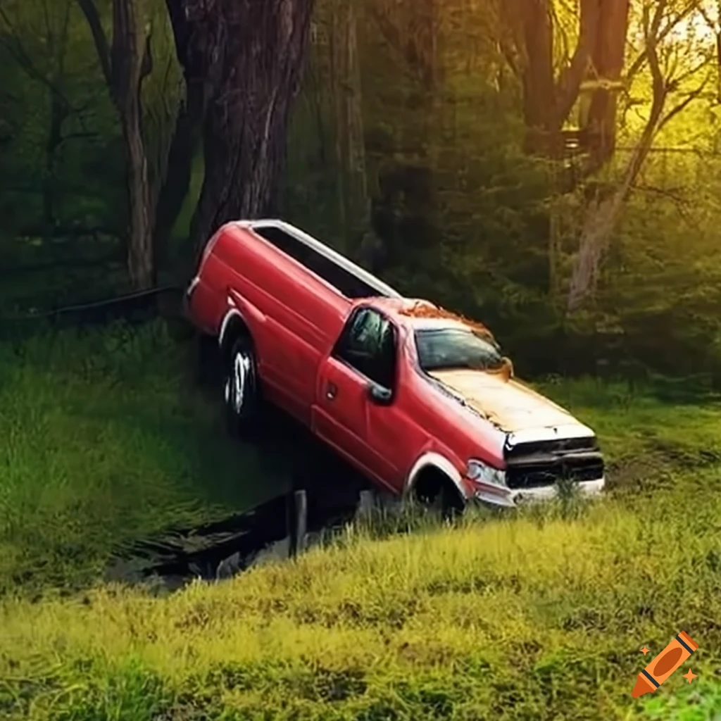 Truck flipping into a ditch