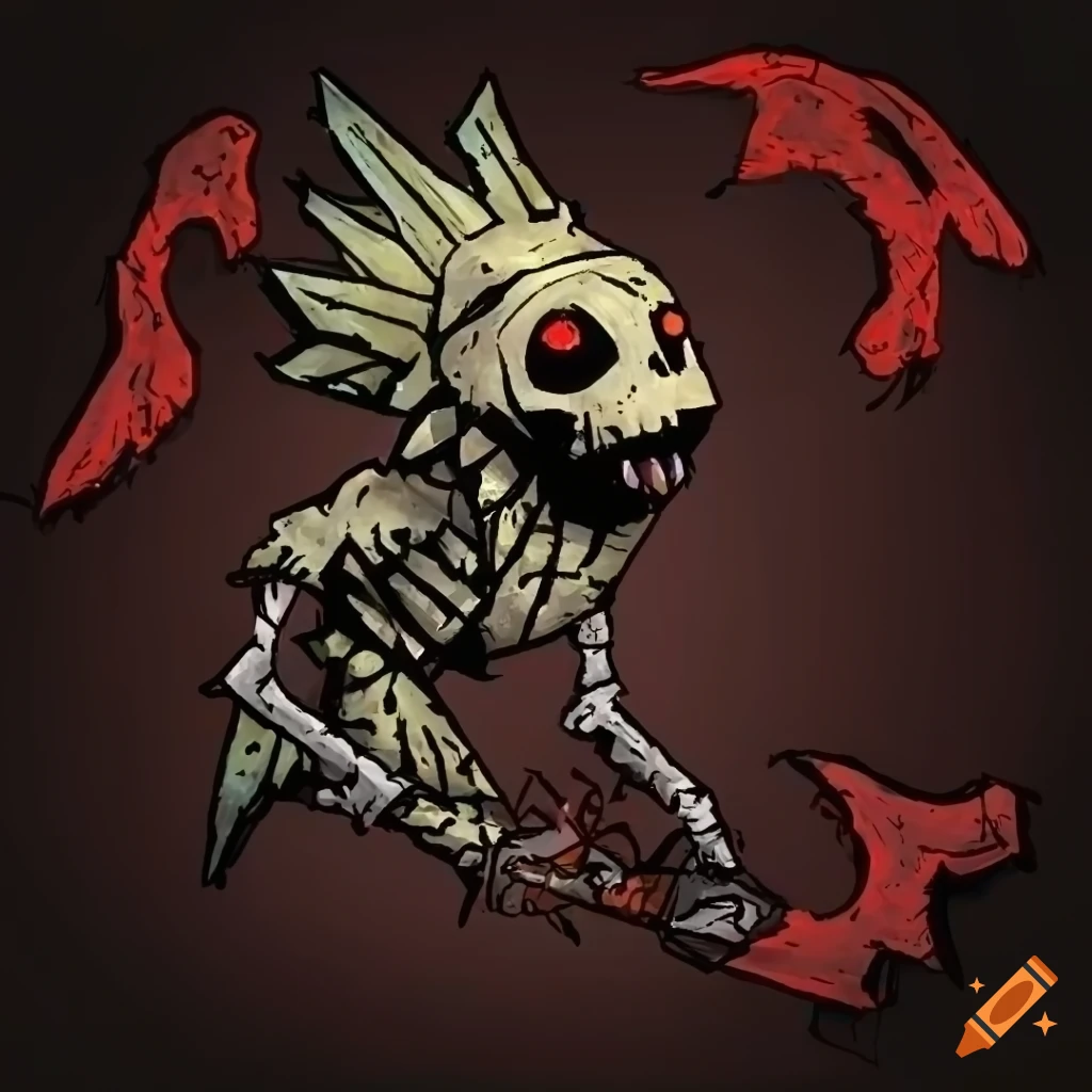 Skeleton fish in a dark dungeon style on Craiyon