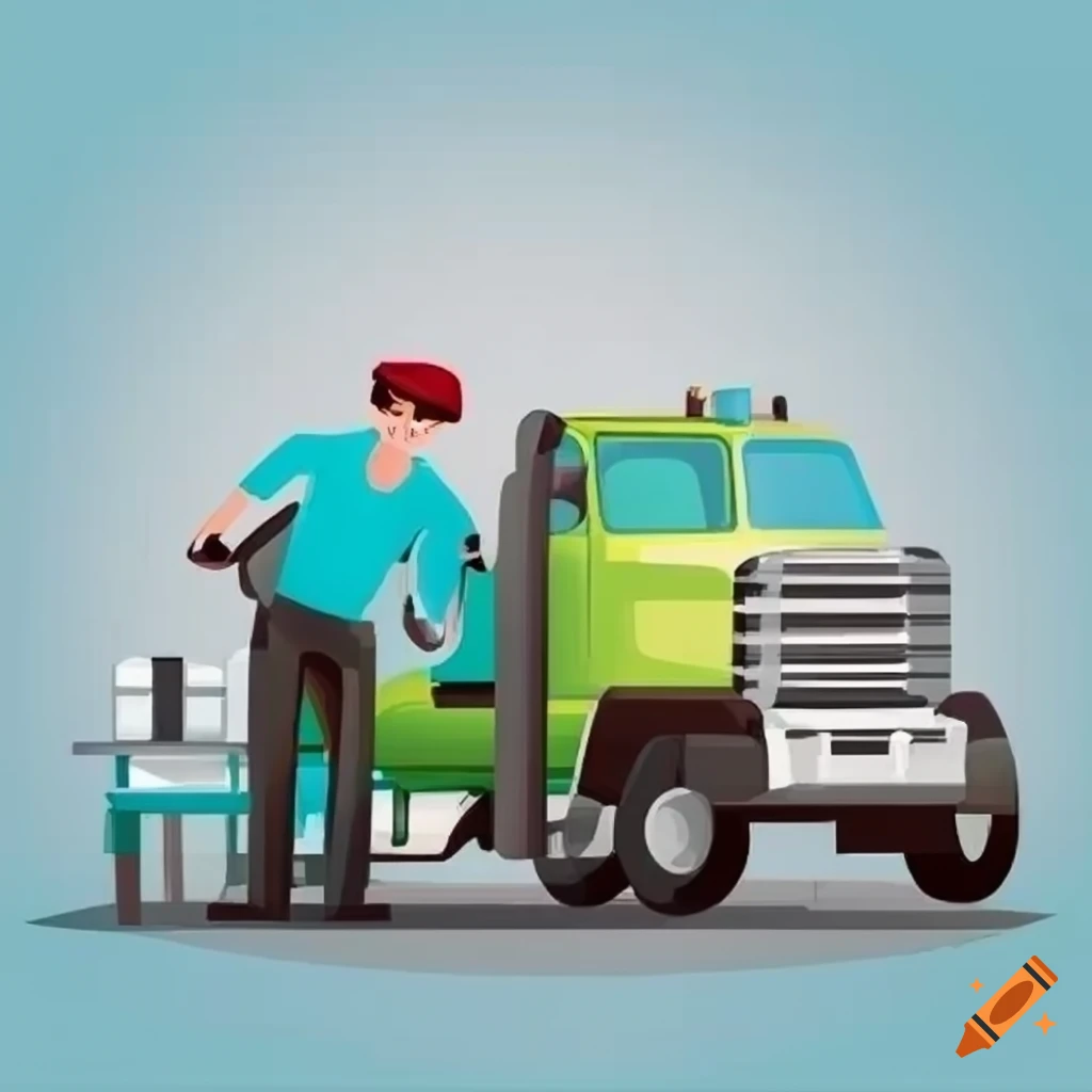 Infographic of vehicle maintenance department with green truck in shop