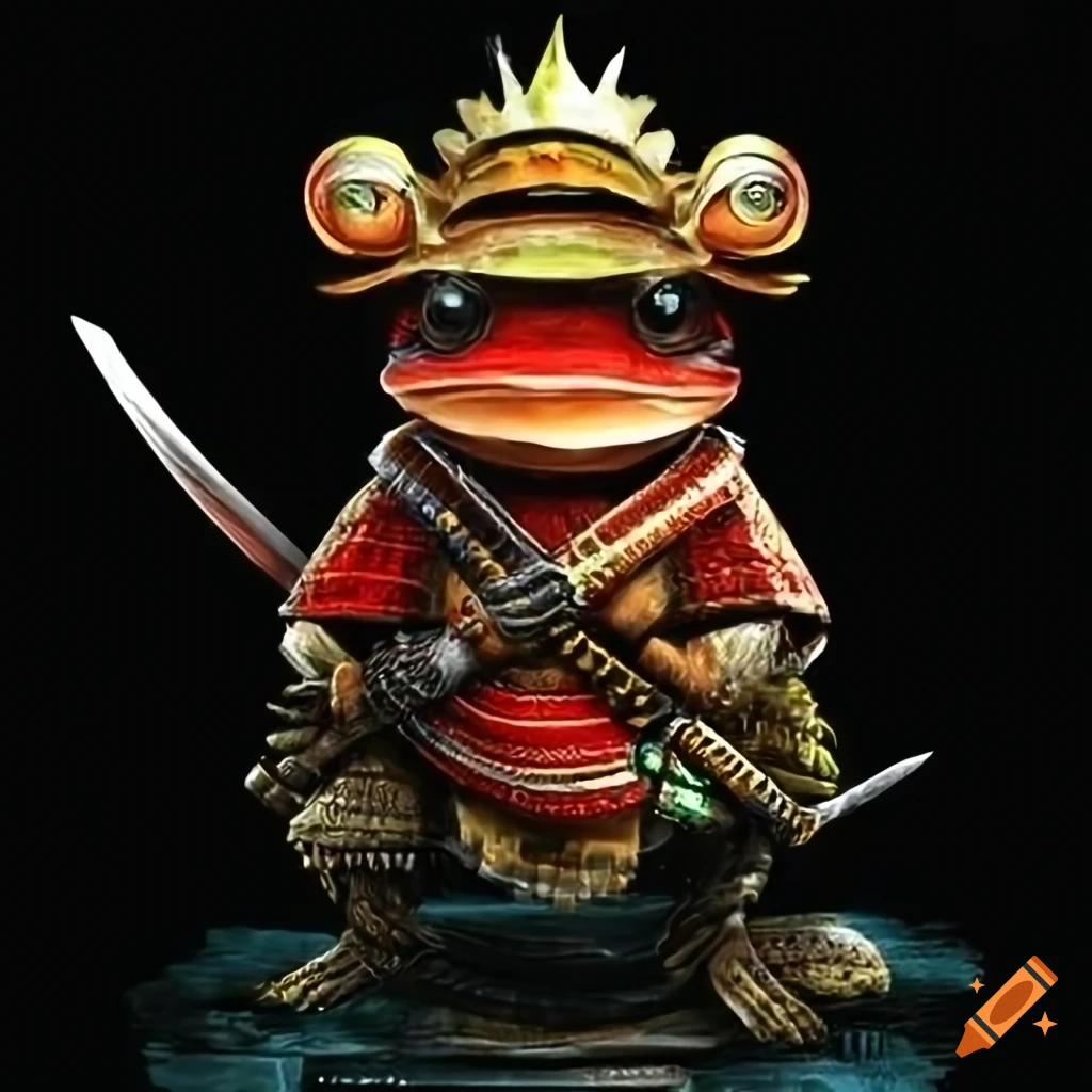 Golden ceramic frog wearing kimono figurine on Craiyon