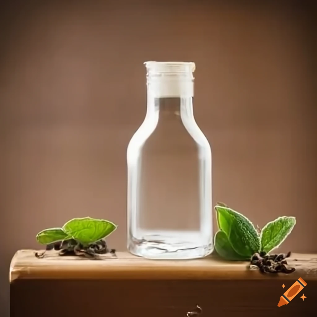 Plain mouthwash bottle with peppermint, clove, and oregano leaves pouring oil stream
