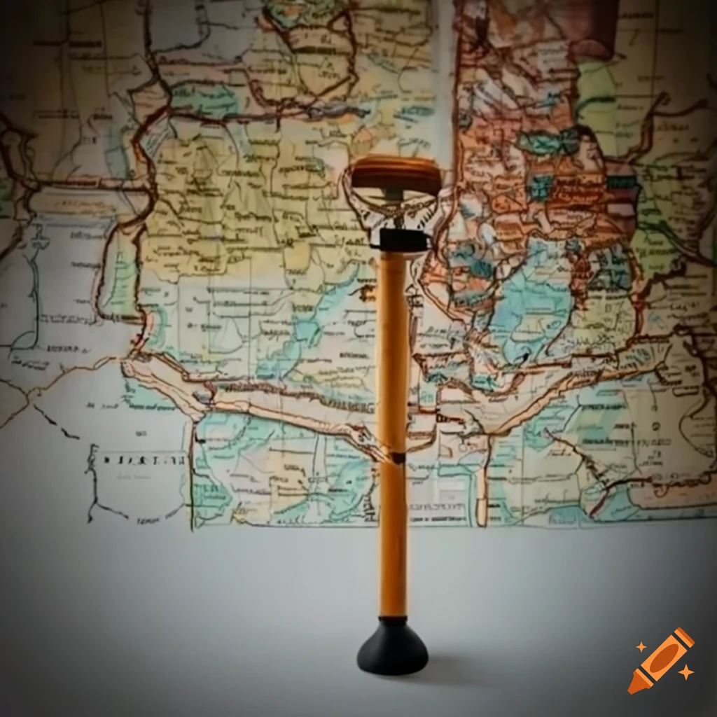 Wooden crutch in front of a map