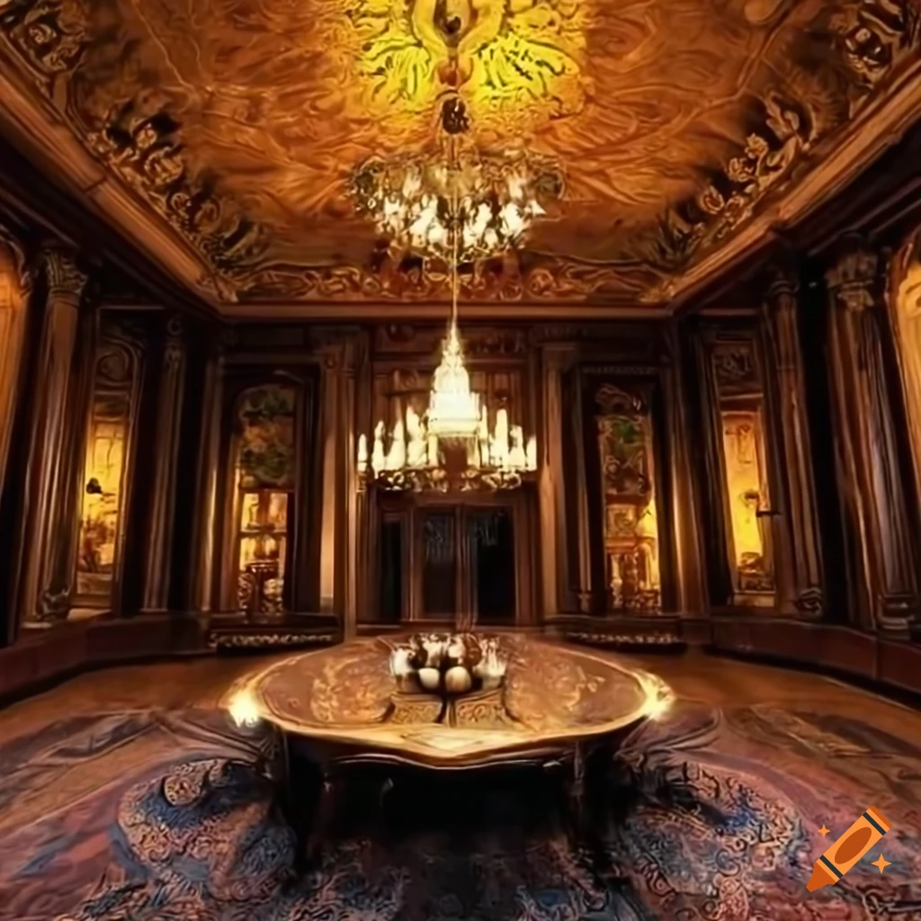 Empty mansion living room with wide angle view on Craiyon