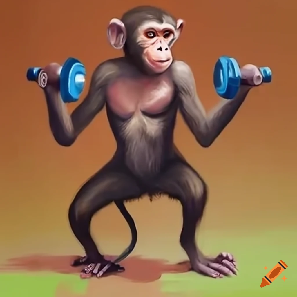 Monkey exercising with a dumbbell on Craiyon