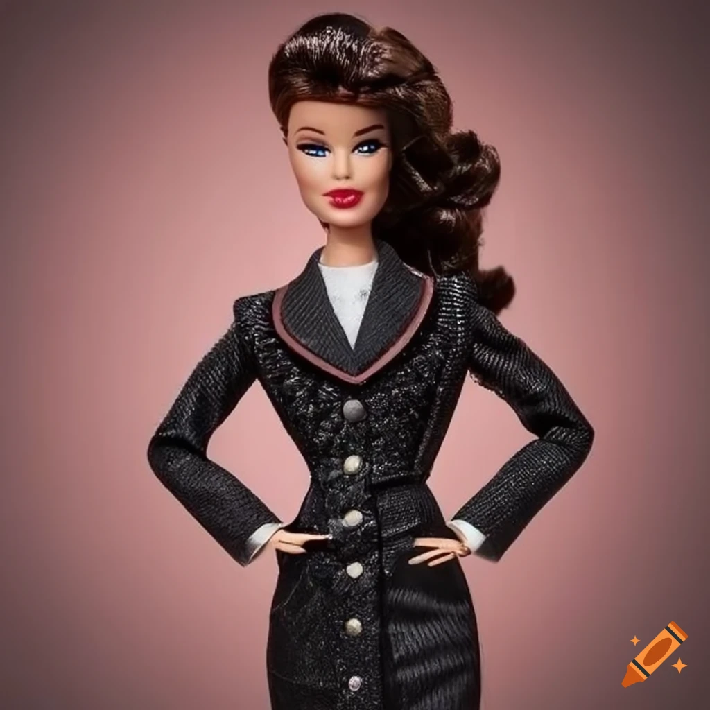 Stylish brunette barbie with 1950’s retro makeup and flowing ponytail