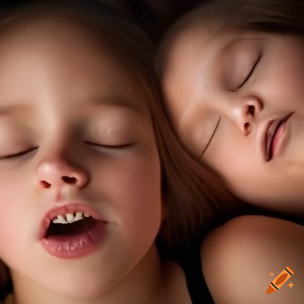 Young Christina Cox twin sister sleeping with arms overhead and dramatic shadows