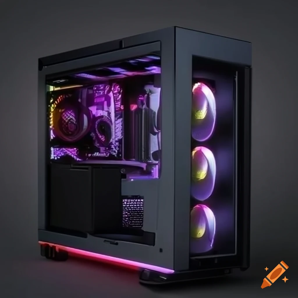 Gaming pc setup with colorful led lighting on Craiyon
