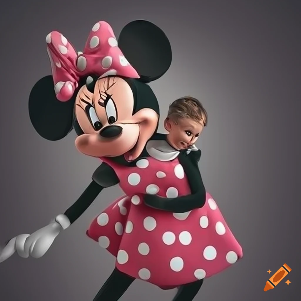 Minnie Mouse carrying a boy in a protective embrace in a digital art piece