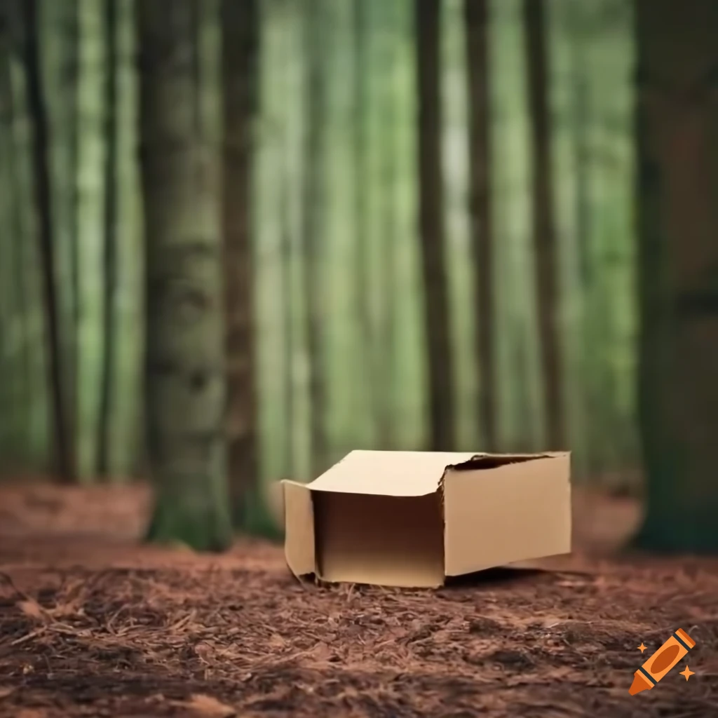 Cardboard box in a forest on Craiyon