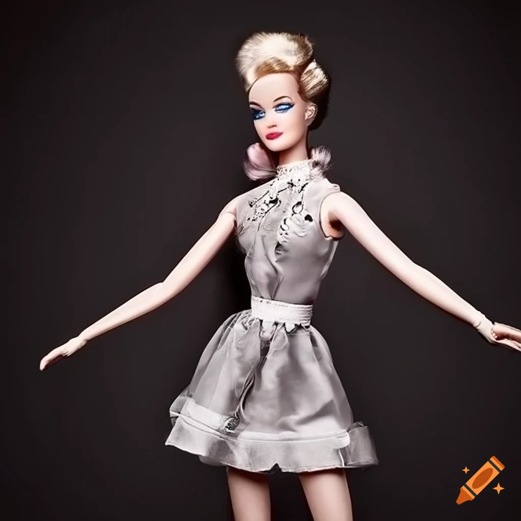 Fashionable barbie with nostalgic 1950s style in a monochromatic
