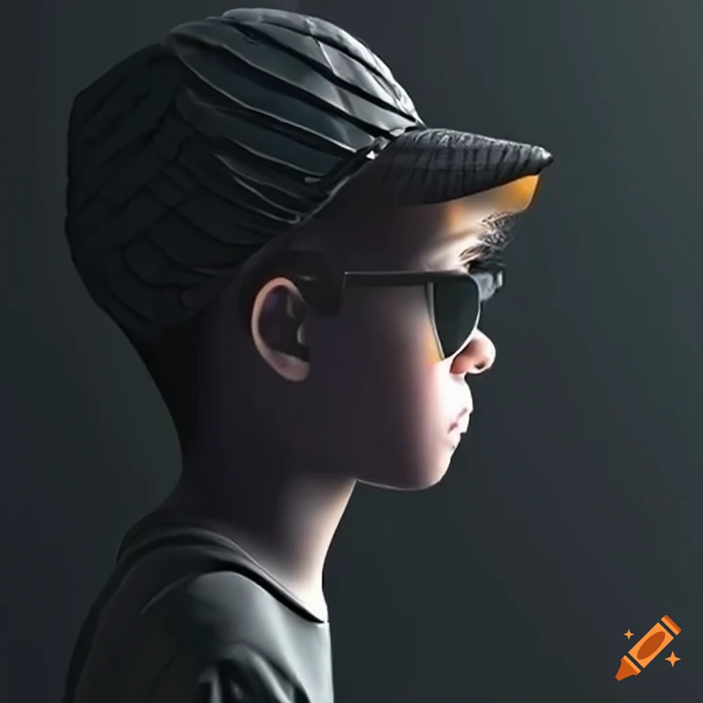 3D illusion of a boy sitting on a Wingback Chair with sunglasses and cricket cap