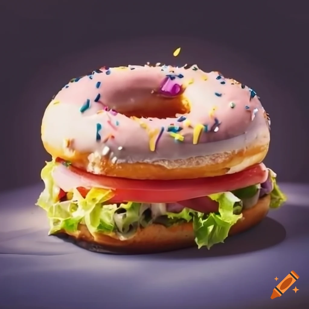 Burger with salad and a donut bun