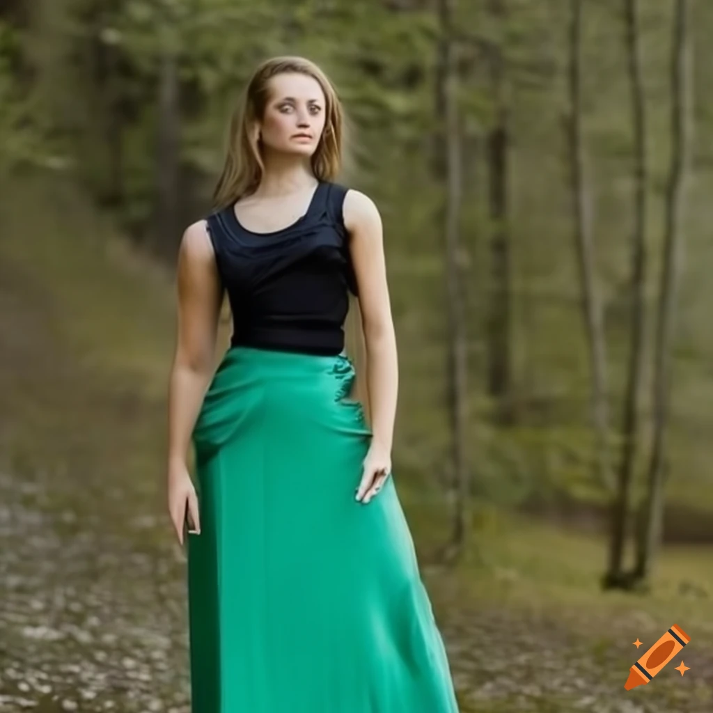 Beautiful swedish woman in emerald green pencil skirt on Craiyon